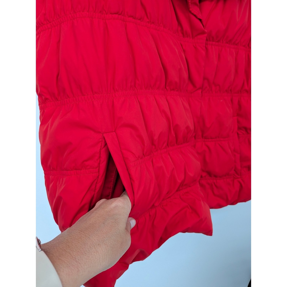Eileen Fisher Puffer Vest Women Medium Red Down Feather Filled Quilted Snap - Picture 2 of 8